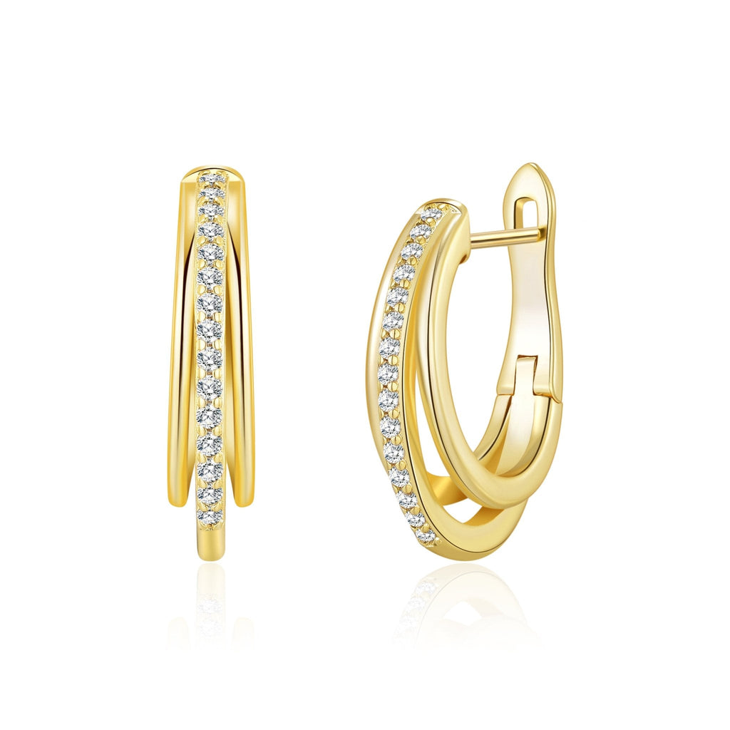 18k Gold Plated Triple Illusion Hoop Earrings Created with Zircondia® Crystals