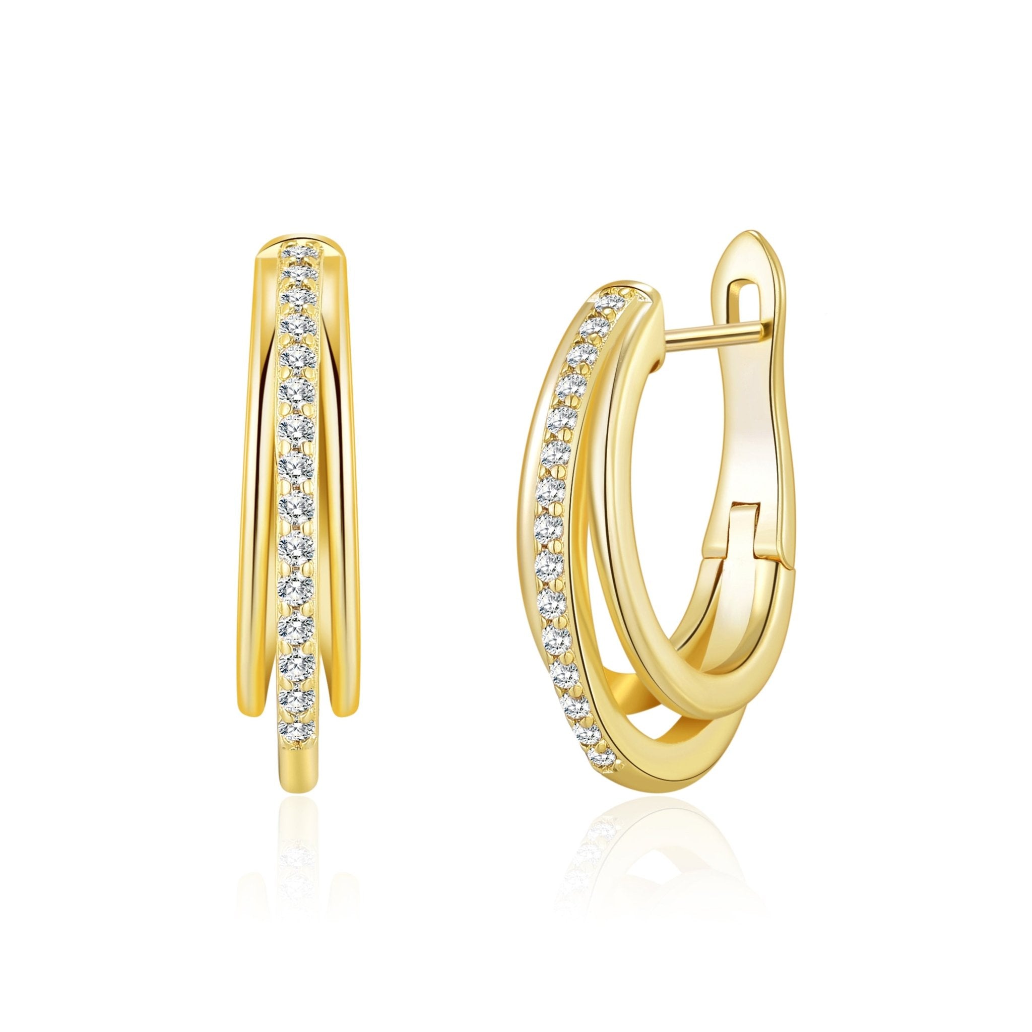 18k Gold Plated Triple Illusion Hoop Earrings Created with Zircondia® Crystals