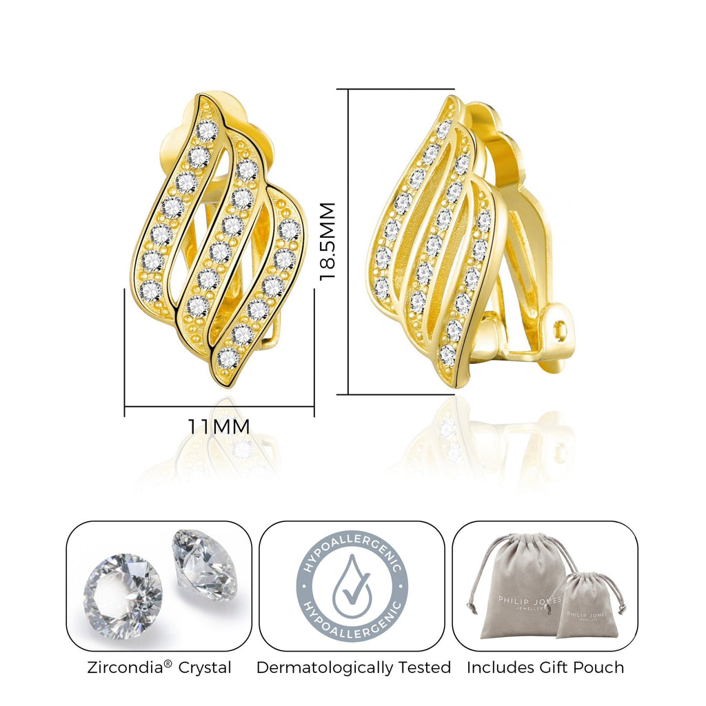 18k Gold Plated Triple Row Clip On Earrings Created with Zircondia® Crystals
