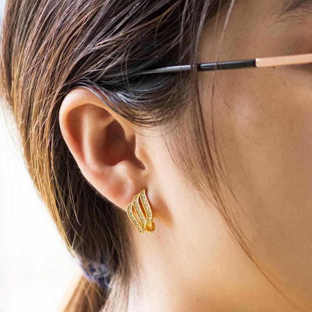 18k Gold Plated Triple Row Clip On Earrings Created with Zircondia® Crystals