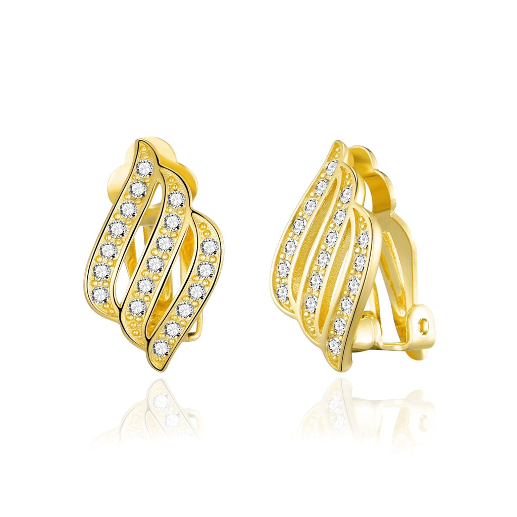 18k Gold Plated Triple Row Clip On Earrings Created with Zircondia® Crystals