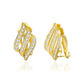 18k Gold Plated Triple Row Clip On Earrings Created with Zircondia® Crystals