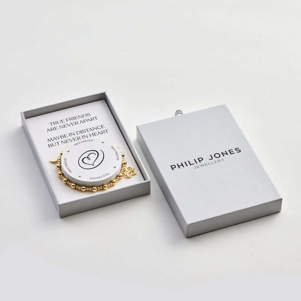 18k Gold Plated True Friendship Quote Stretch Bracelet with Gift Box