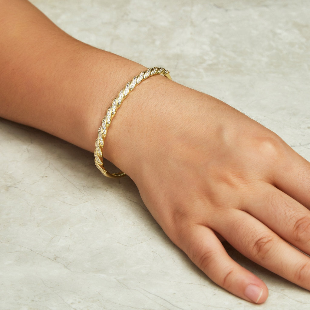 18k Gold Plated Twist Bangle Created with Zircondia® Crystals (7 Inch)