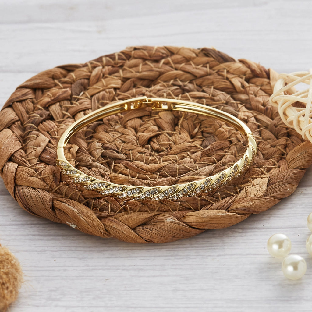 18k Gold Plated Twist Bangle Created with Zircondia® Crystals (7 Inch)
