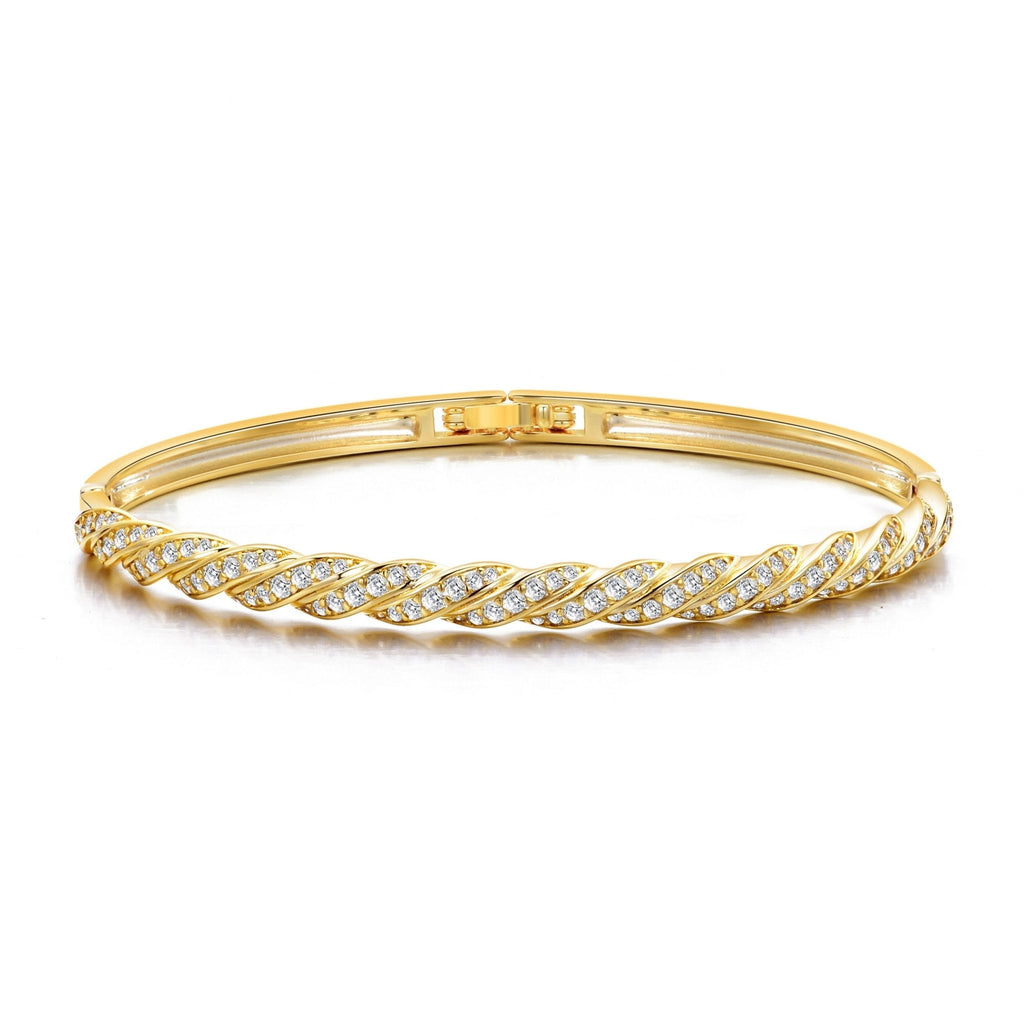 18k Gold Plated Twist Bangle Created with Zircondia® Crystals (7 Inch)