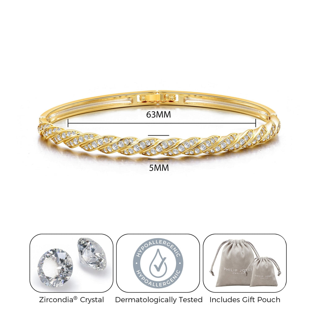 18k Gold Plated Twist Bangle Created with Zircondia® Crystals (7 Inch)