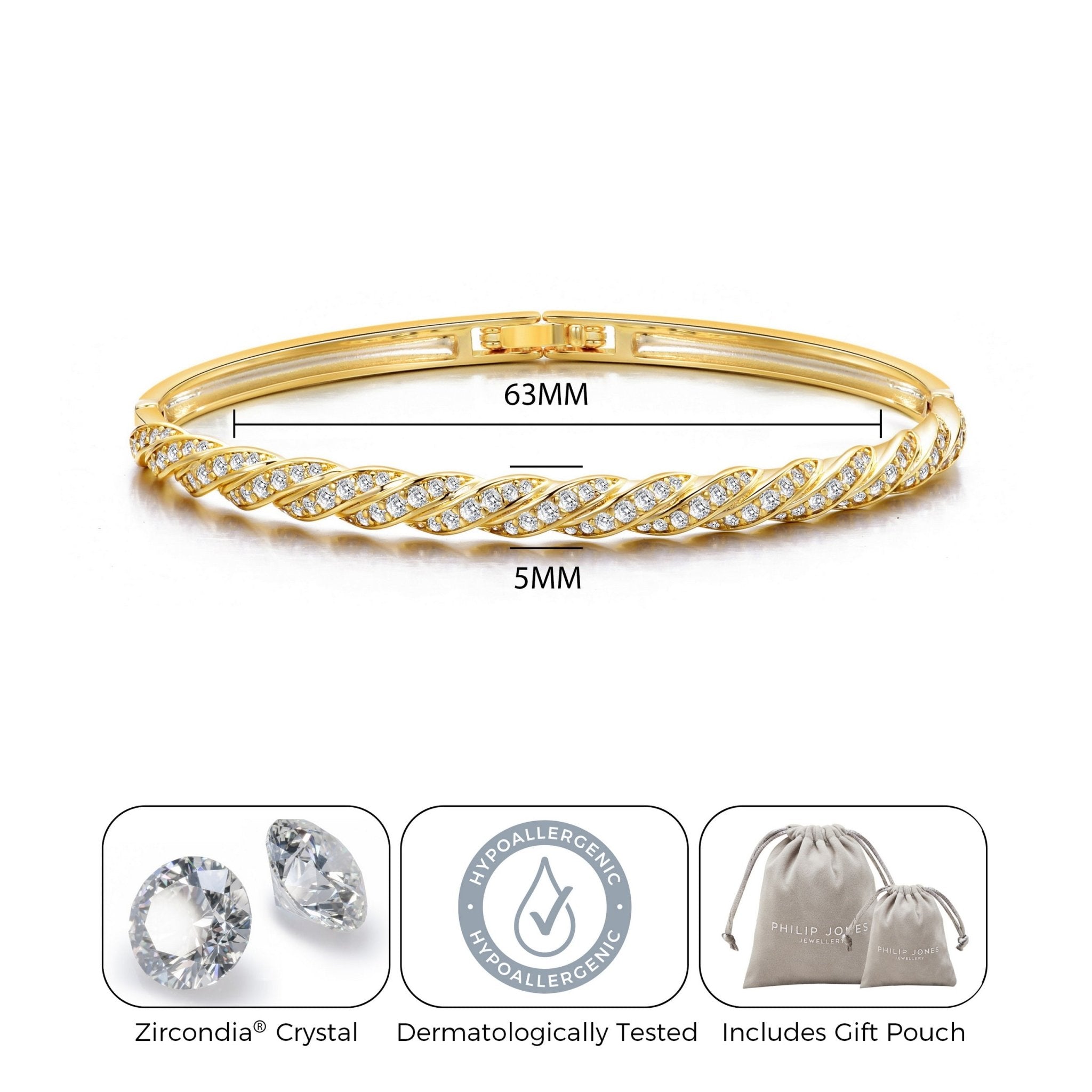 18k Gold Plated Twist Bangle Created with Zircondia® Crystals (7 Inch)