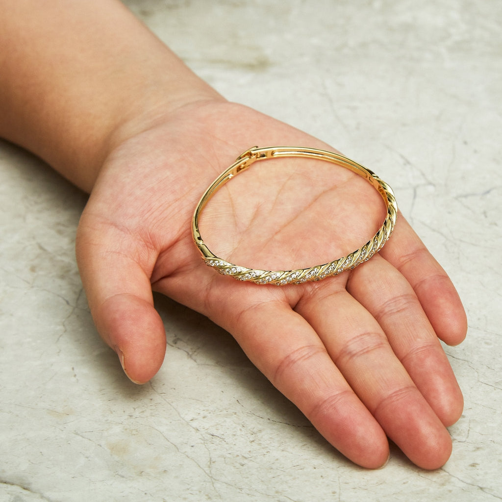 18k Gold Plated Twist Bangle Created with Zircondia® Crystals (7 Inch)