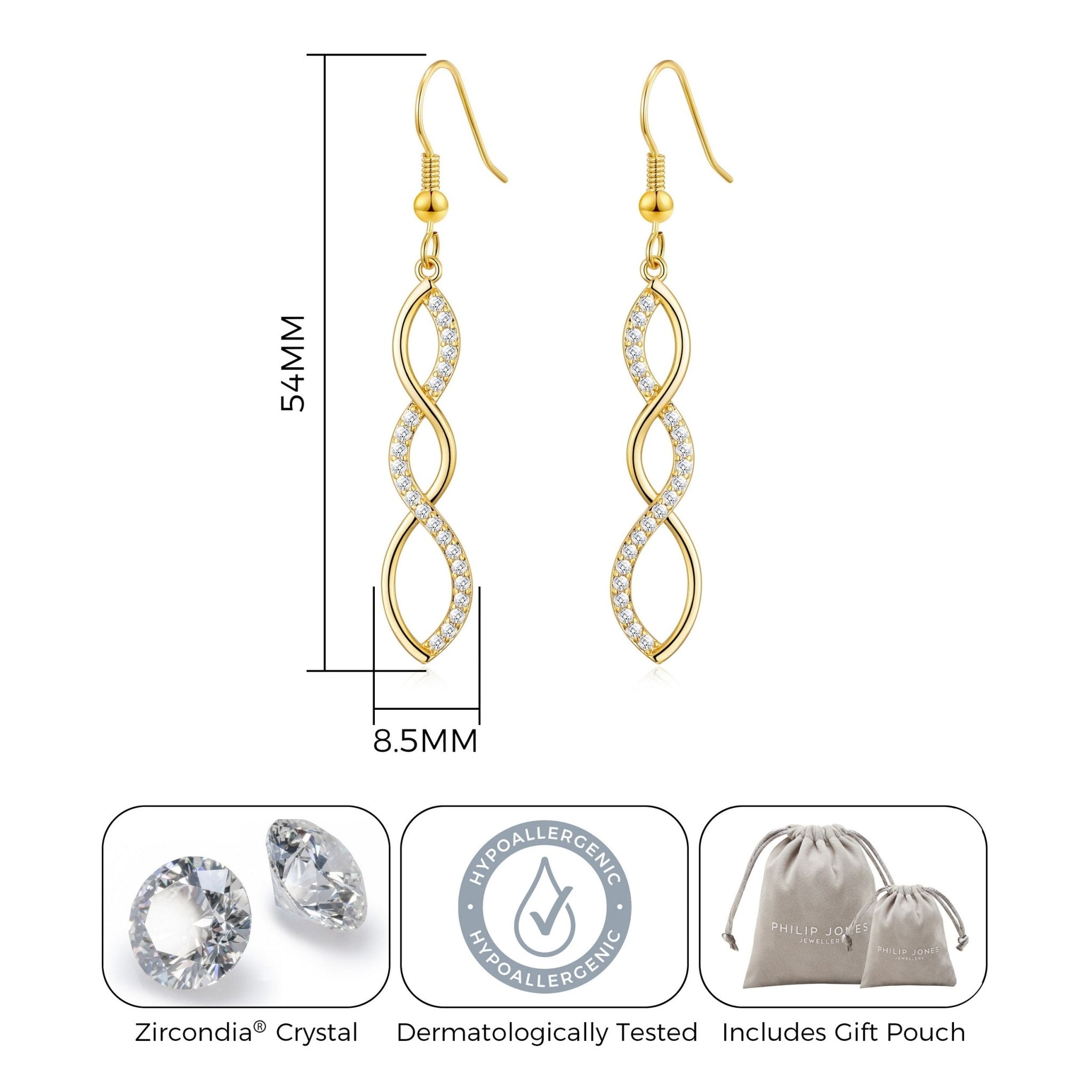 18k Gold Plated Twist Drop Earrings Created with Zircondia® Crystals
