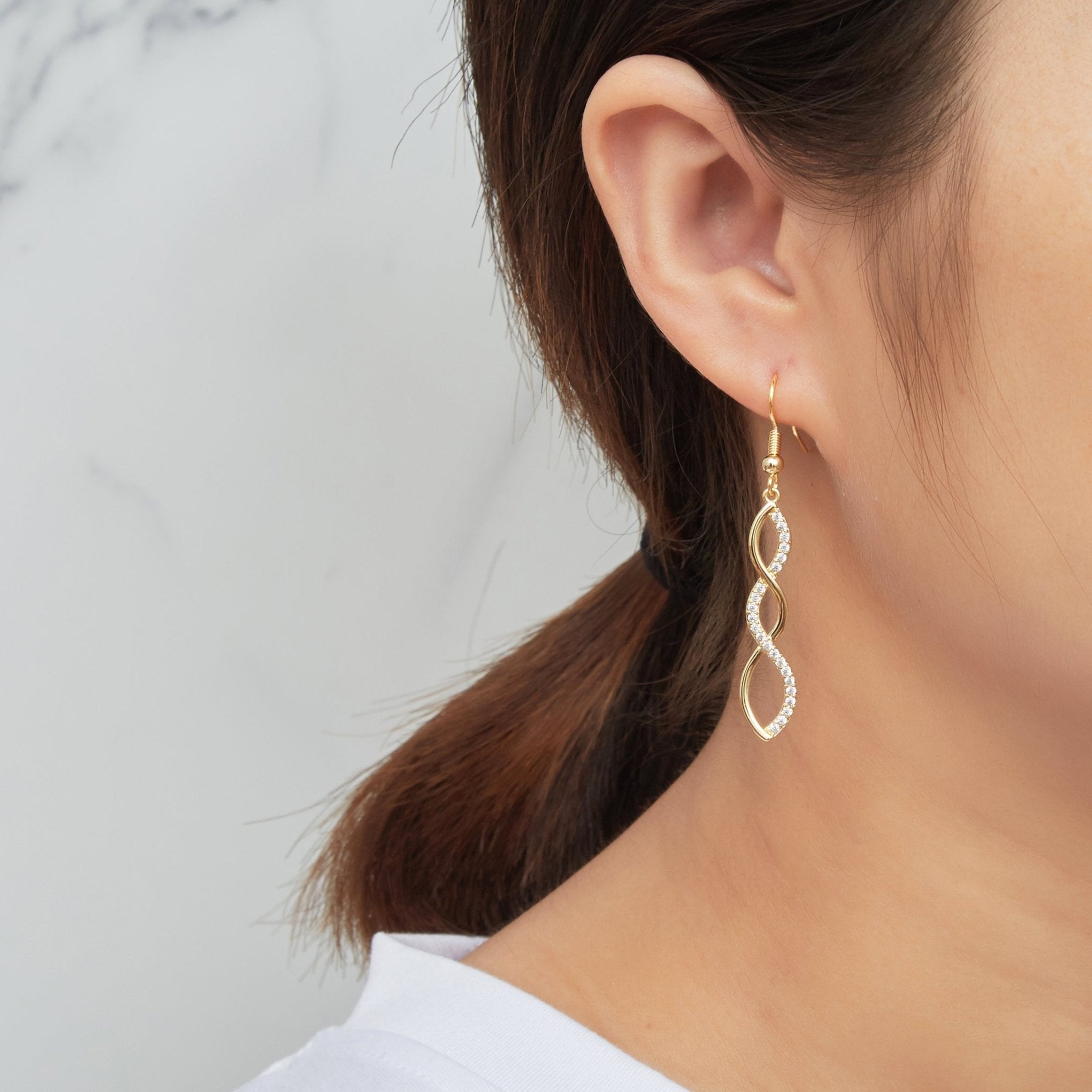 18k Gold Plated Twist Drop Earrings Created with Zircondia® Crystals