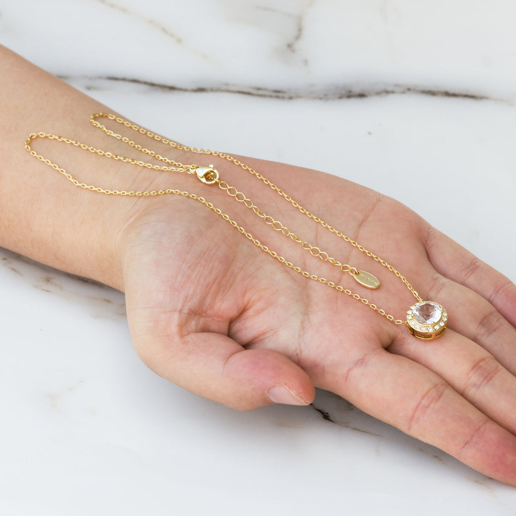 18k Gold Plated Halo Necklace Created with Zircondia® Crystals