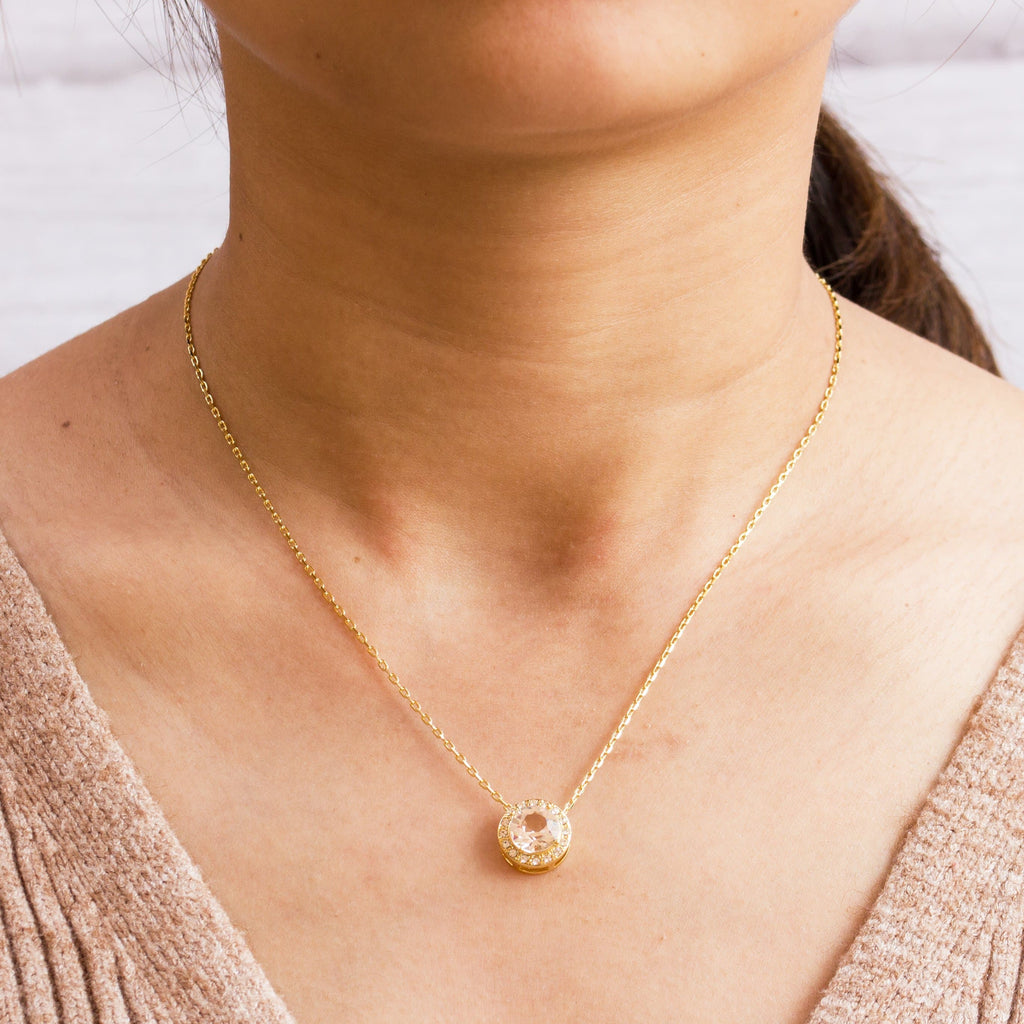 18k Gold Plated Halo Necklace Created with Zircondia® Crystals