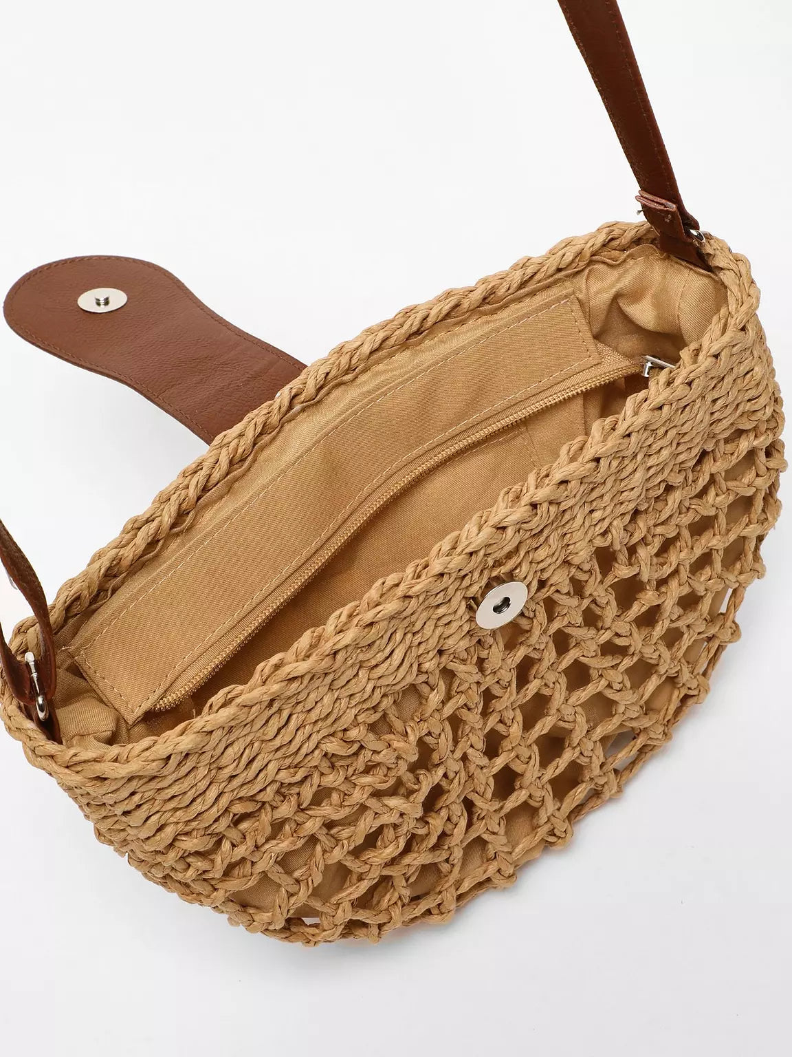 Natural Straw Half Moon Crossbody Bag Women's Raffia Beach Bag