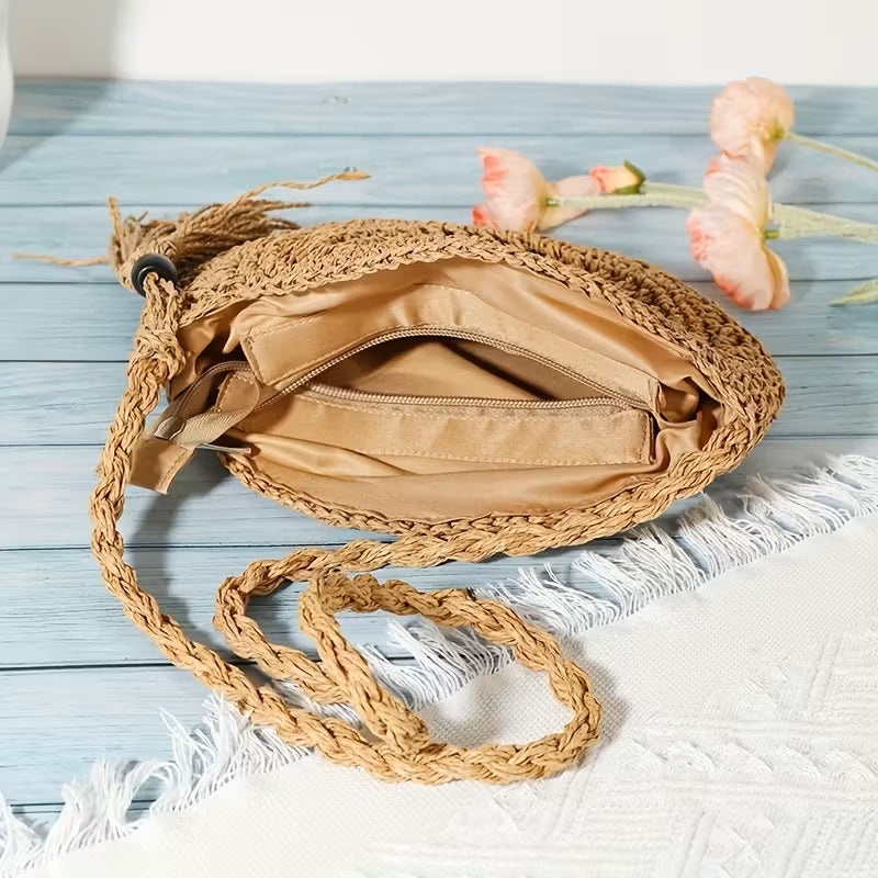 Handwoven Fashion Round Hollow Raffia shell crossbody Shoulder Bag