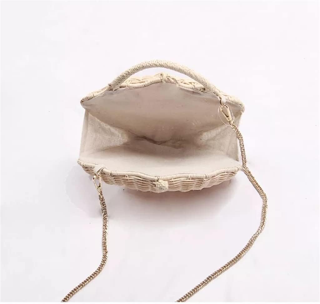 Shell Shape Raffia Clutch Woven Crossbody Shoulder Bag with Peal