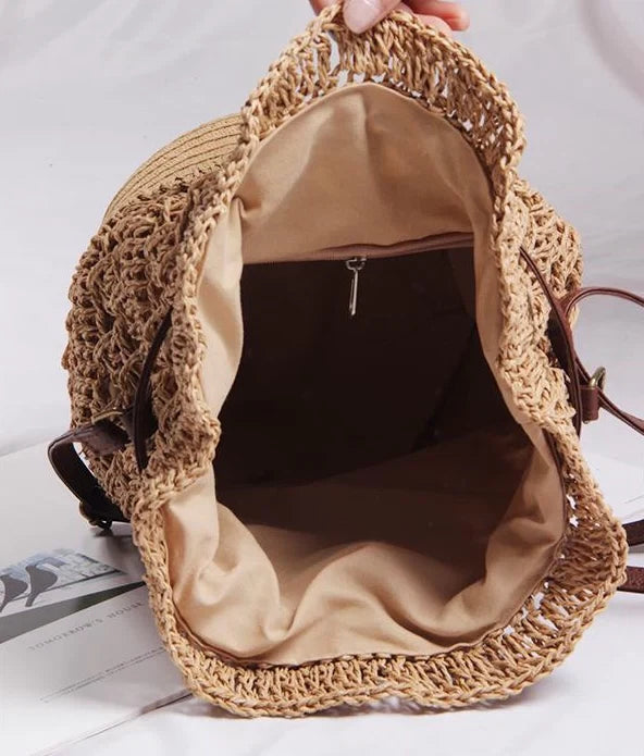 Women Camel Raffia Bucket Bag