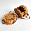 Women Round Raffia Cross body Bag Handwoven Beach Bohemian Shoulder Purse
