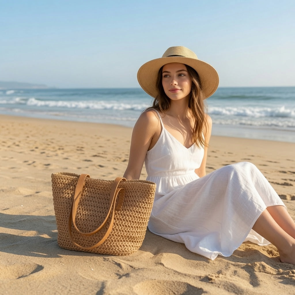 Women's Woven Raffia Tote Bag