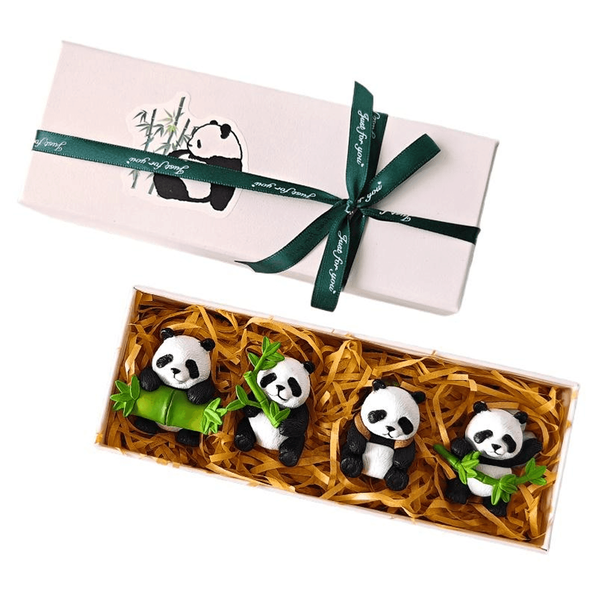 4Pcs Panda with Bamboo Ornament Gift Set for Living Room Cute