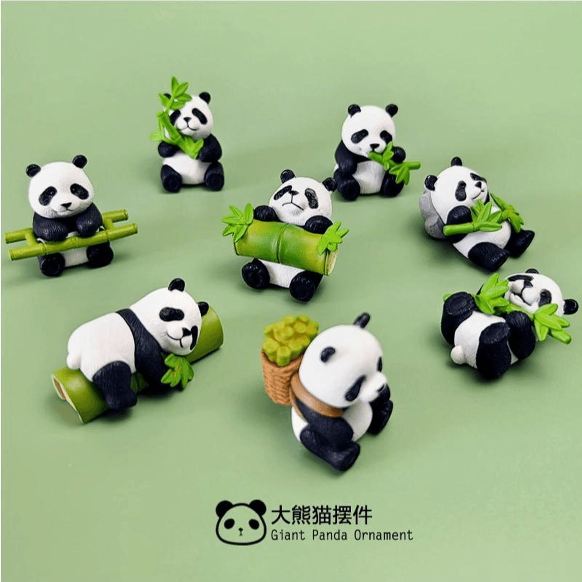 4Pcs Panda with Bamboo Ornament Gift Set for Living Room Cute