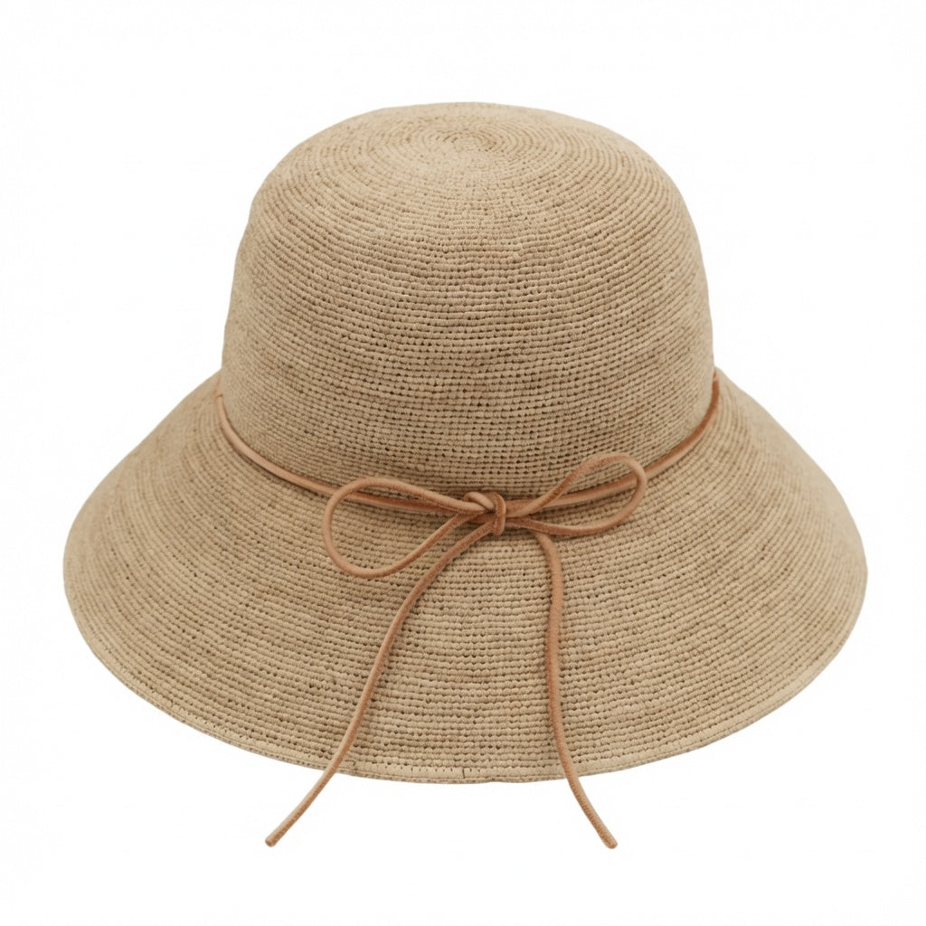 Stone Straw Bow Bucket Hat Raffia Beach Hat