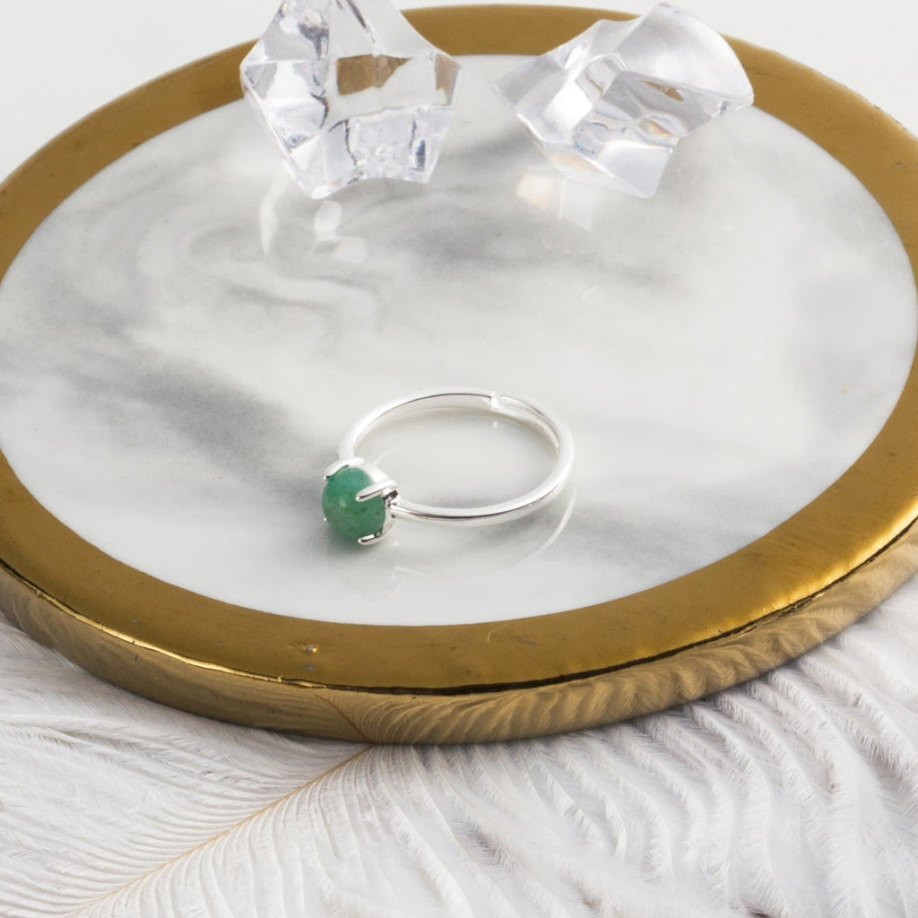 Green Aventurine Adjustable Ring with Quote Card