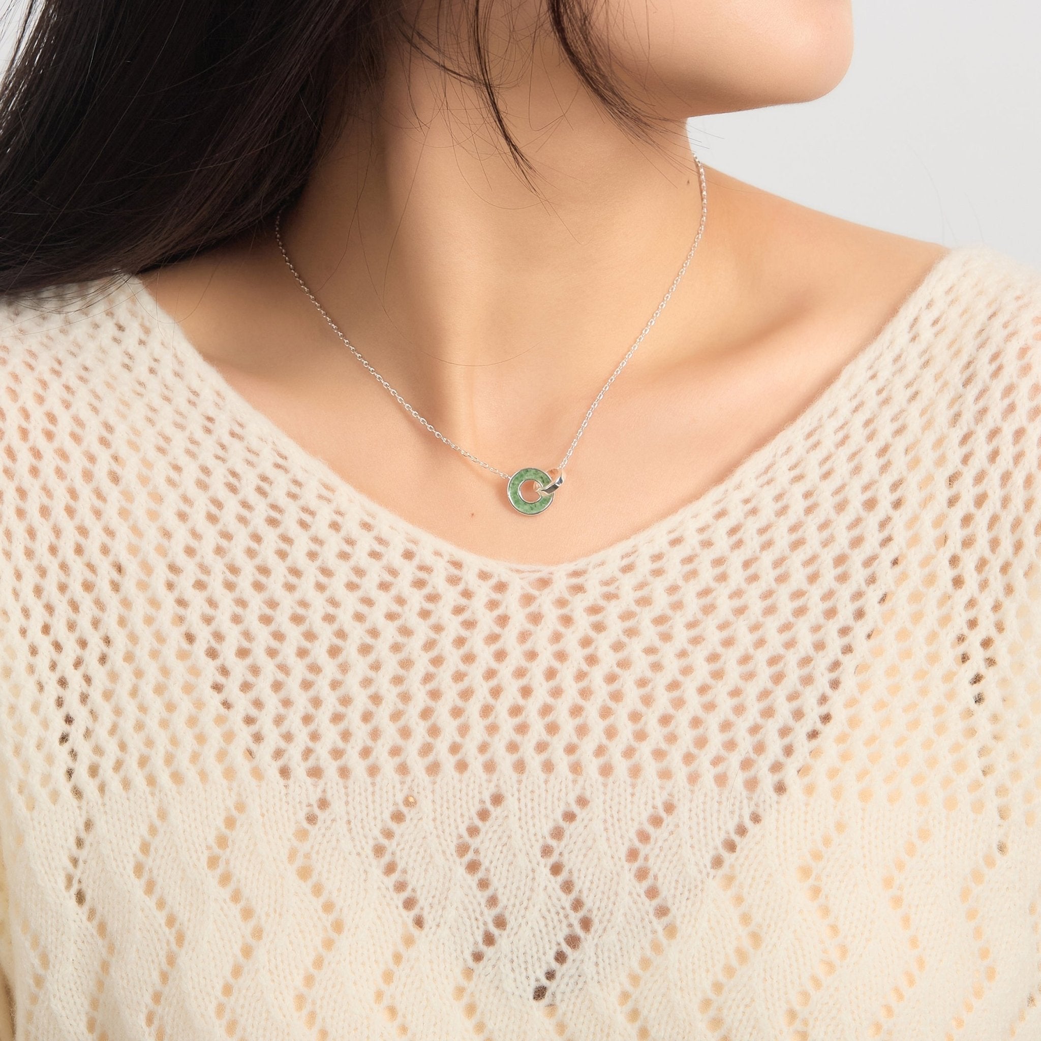 Green Aventurine Gemstone Circle Link Necklace