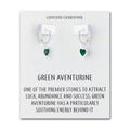 Green Aventurine Gemstone Heart Charm Hoop Earrings with Quote Card