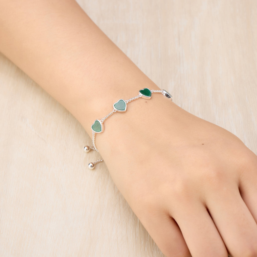 Green Aventurine Gemstone Multi Heart Friendship Slider Bracelet
