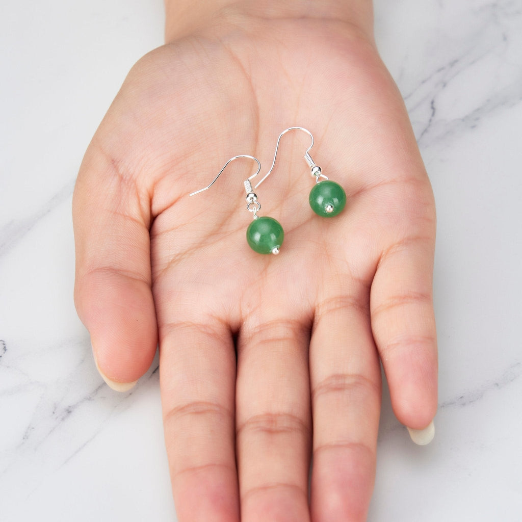 Green Aventurine Gemstone Round Drop Earrings with Quote Card