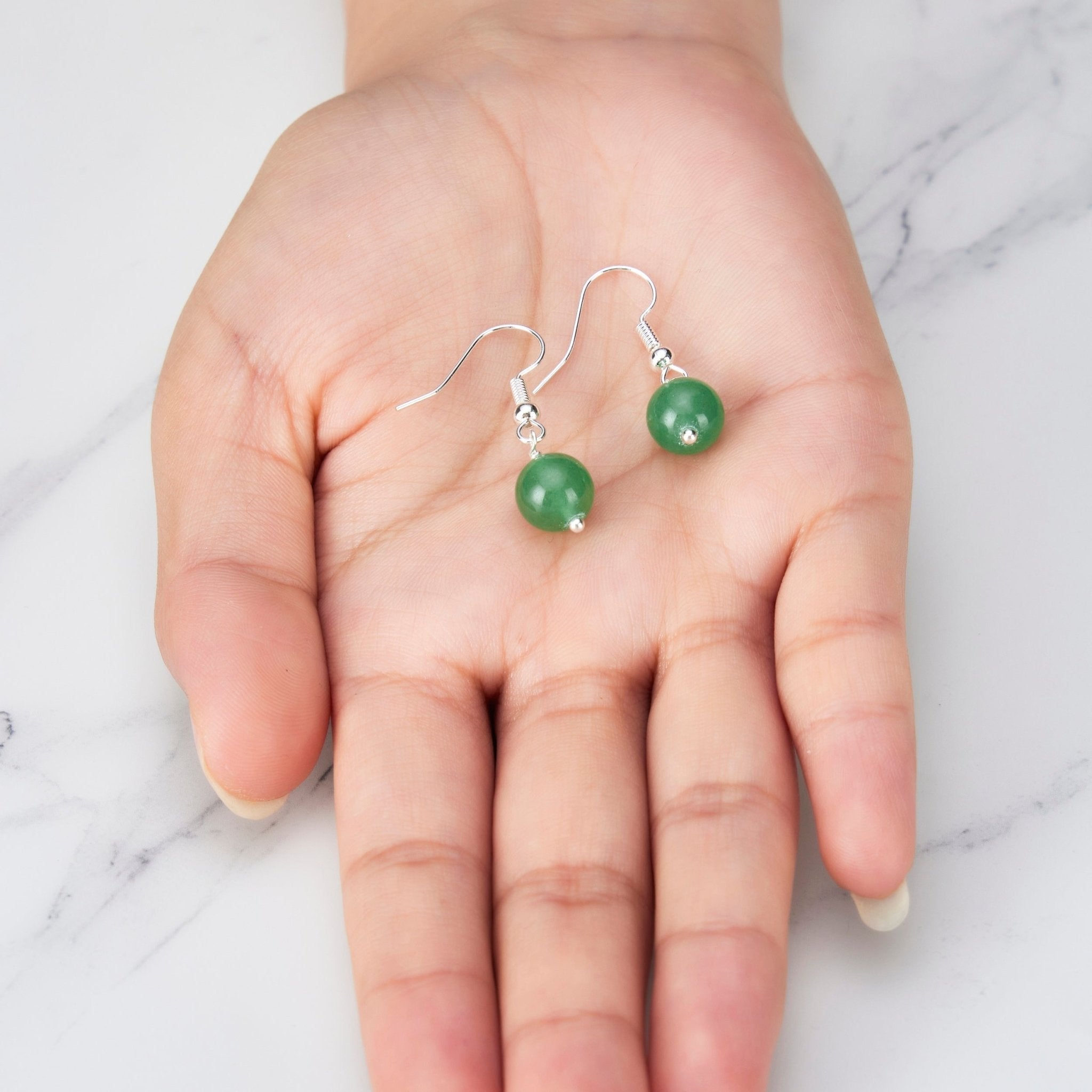 Green Aventurine Gemstone Round Drop Earrings with Quote Card