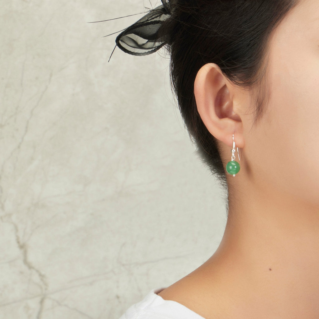 Green Aventurine Gemstone Round Drop Earrings with Quote Card