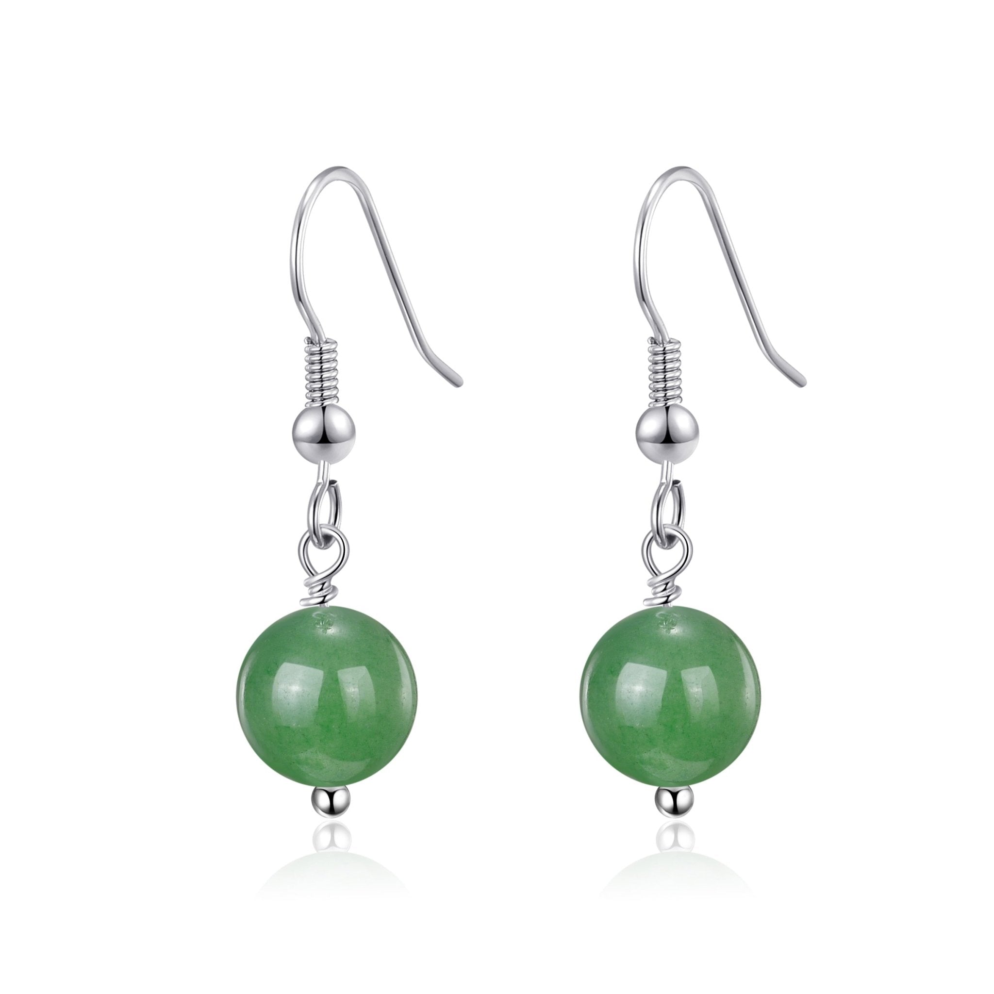 Green Aventurine Gemstone Round Drop Earrings