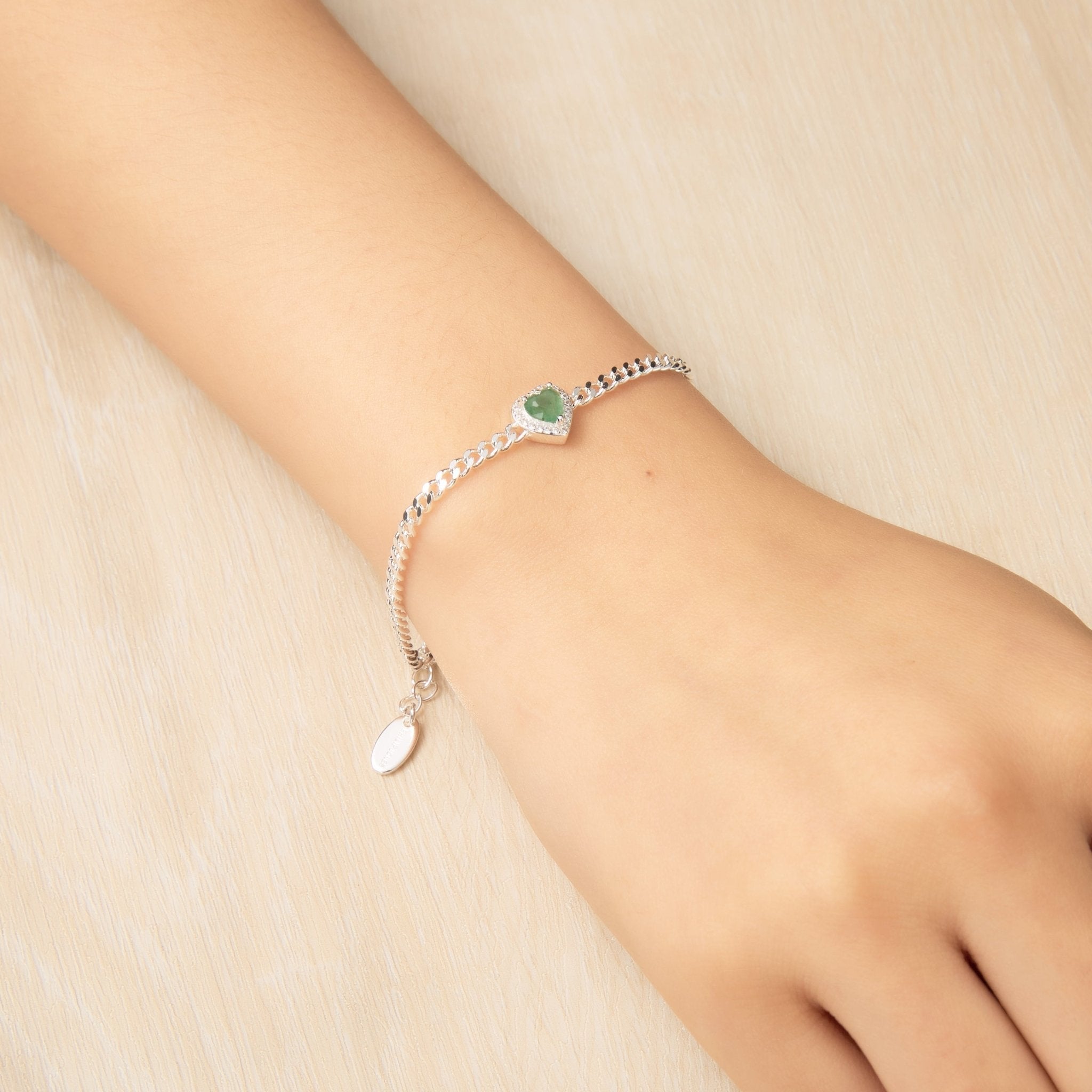 Green Aventurine Heart Gemstone Bracelet with Quote Card Created with Zircondia® Crystals