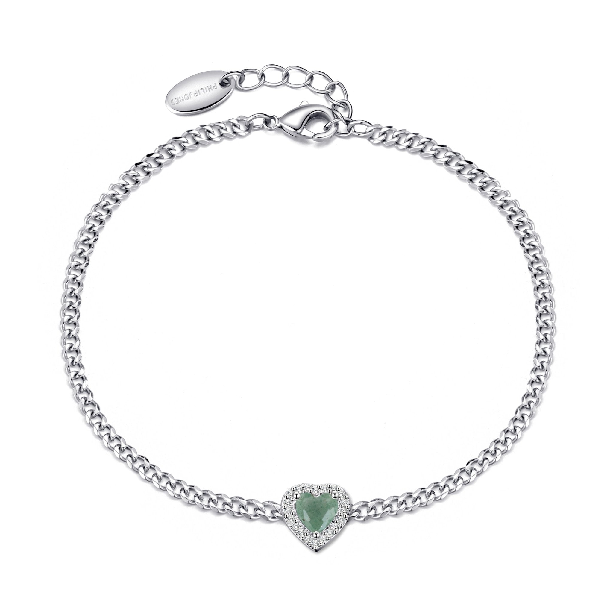 Green Aventurine Heart Gemstone Bracelet with Quote Card Created with Zircondia® Crystals