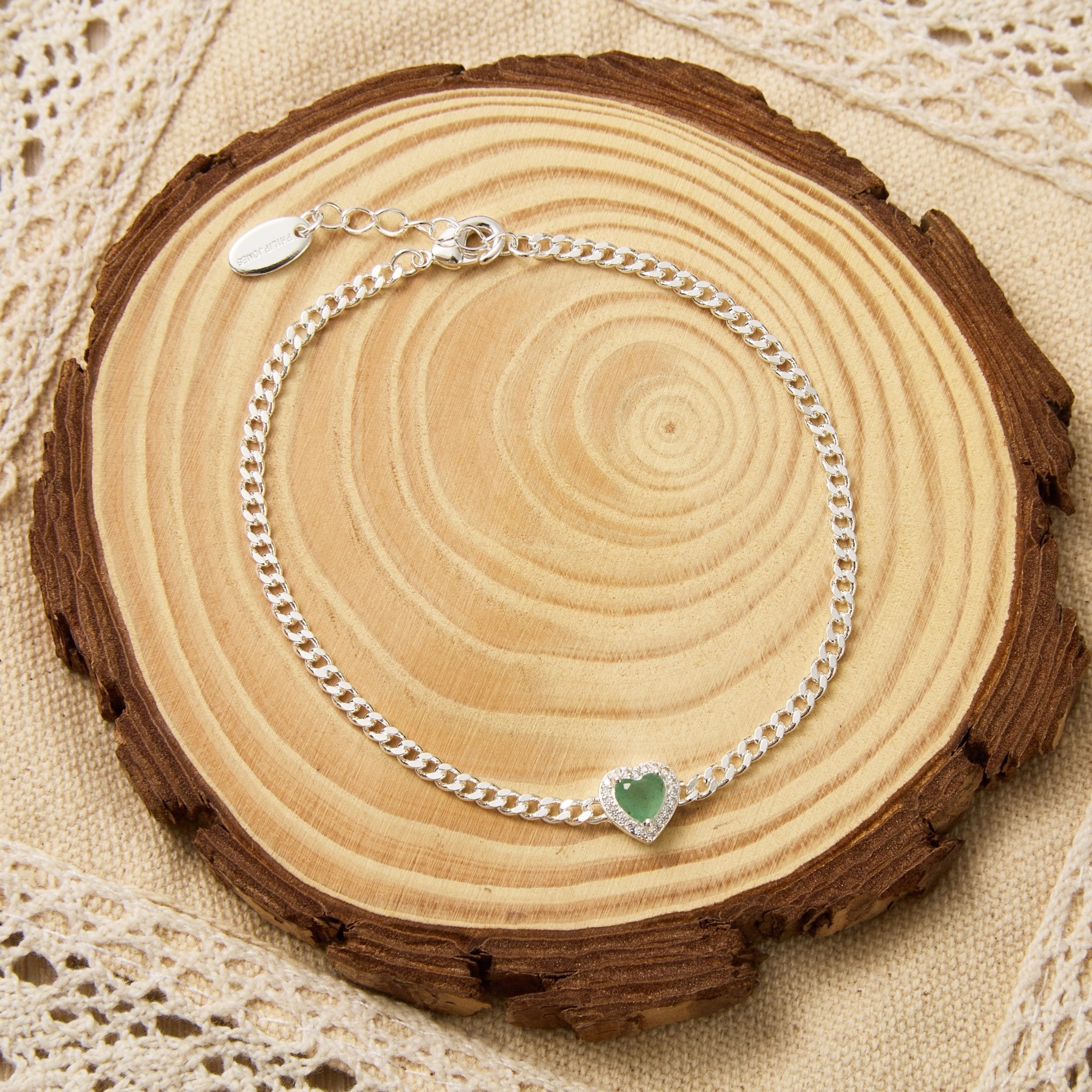 Green Aventurine Heart Gemstone Bracelet with Quote Card Created with Zircondia® Crystals