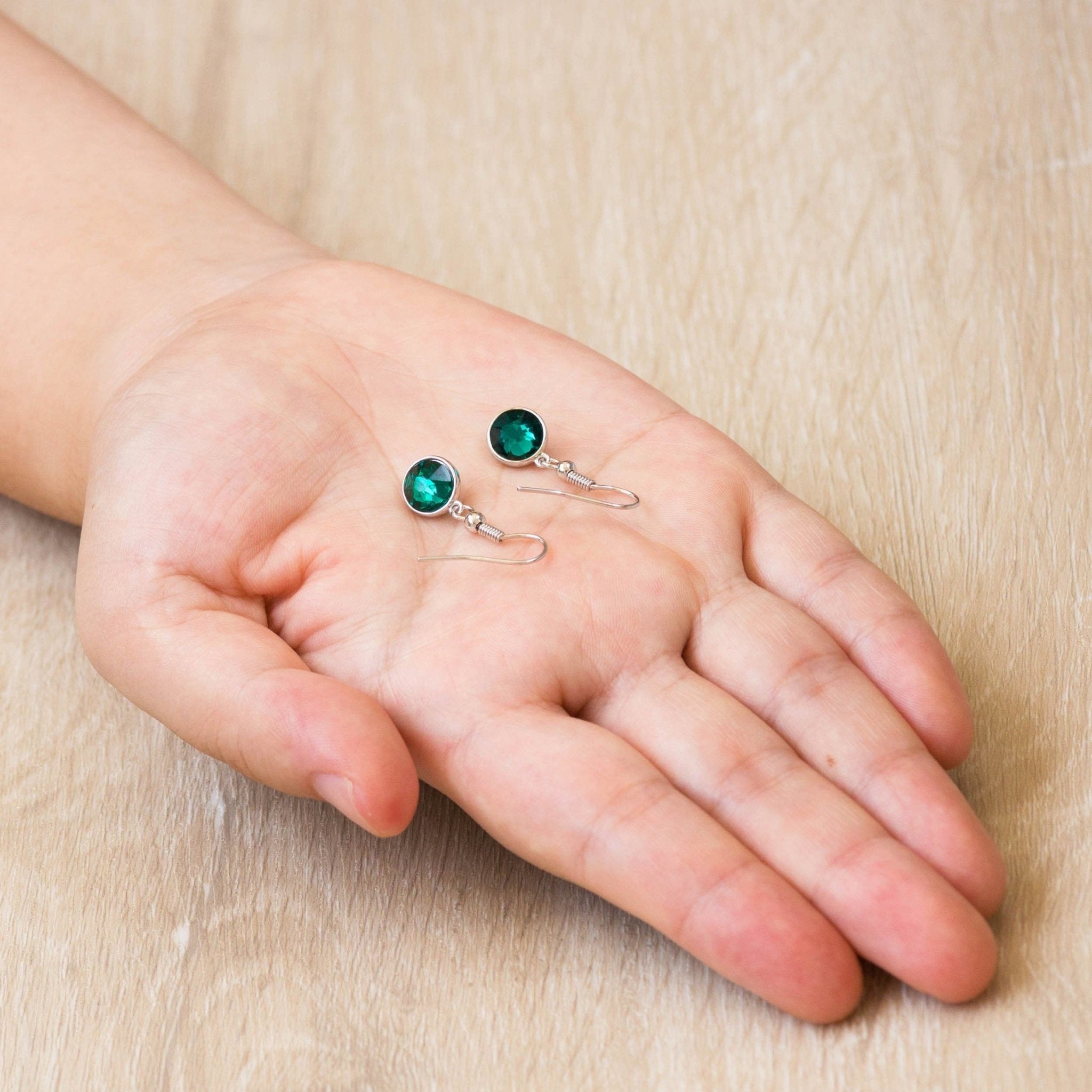 Green Crystal Drop Earrings Created with Zircondia® Crystals