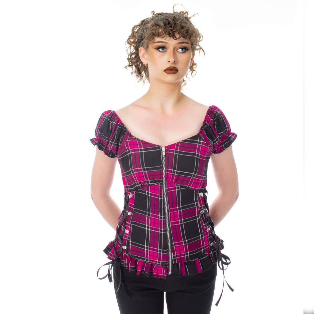 Heartless Hemlock Top - Ladies Dark Pink Check Top