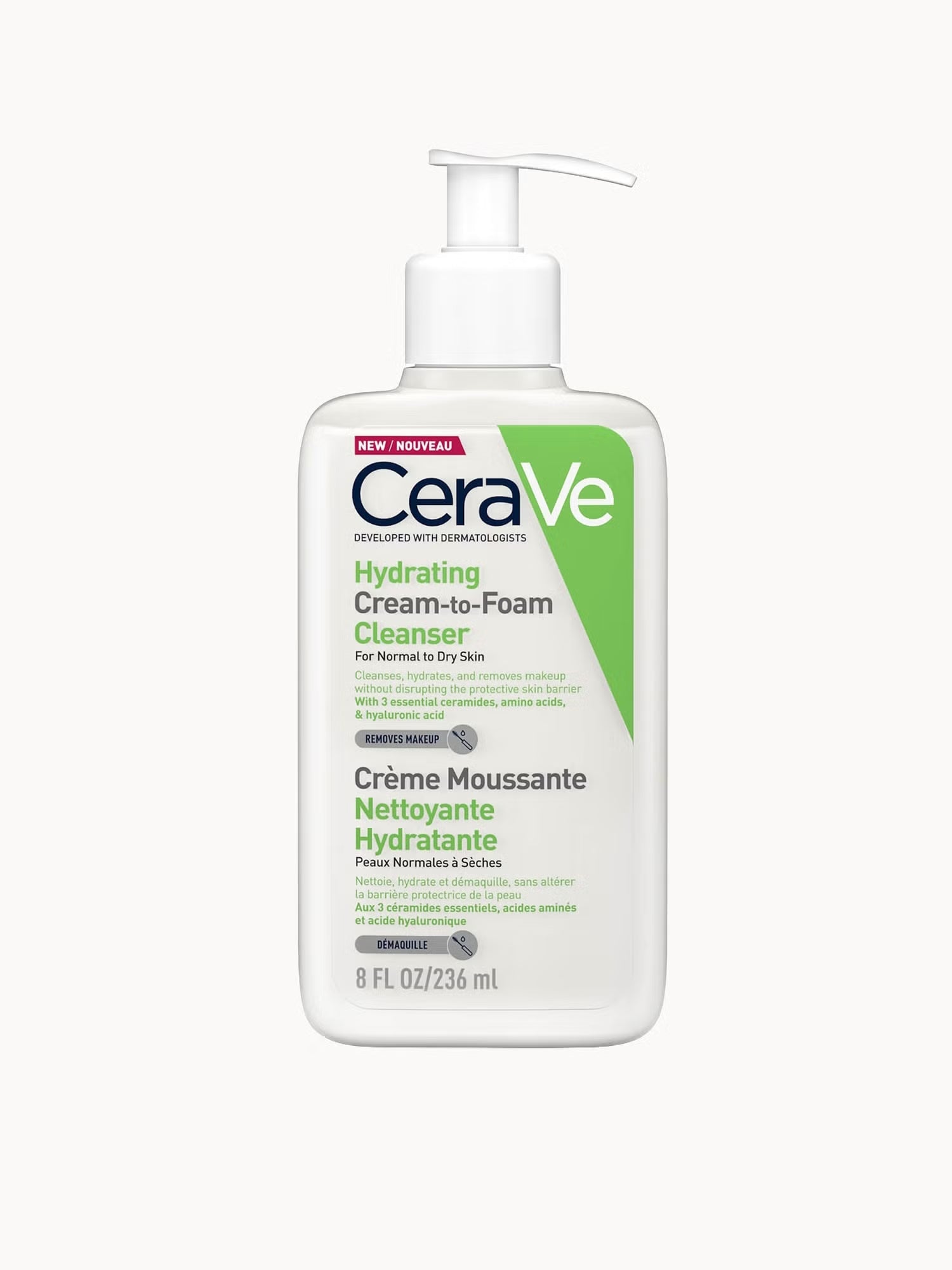 CeraVe Hydrating Cream-to-Foam Cleanser with Amino Acids for Normal to Dry Skin 236ml