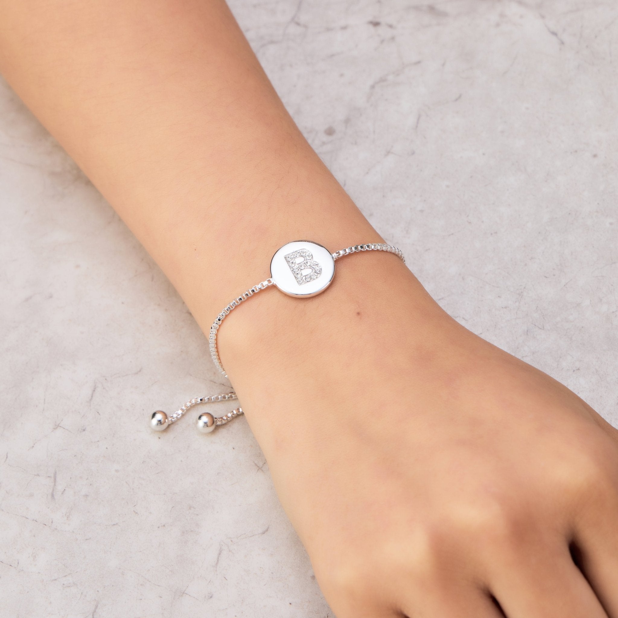 Initial Friendship Slider Bracelet Letter B Created with Zircondia® Crystals