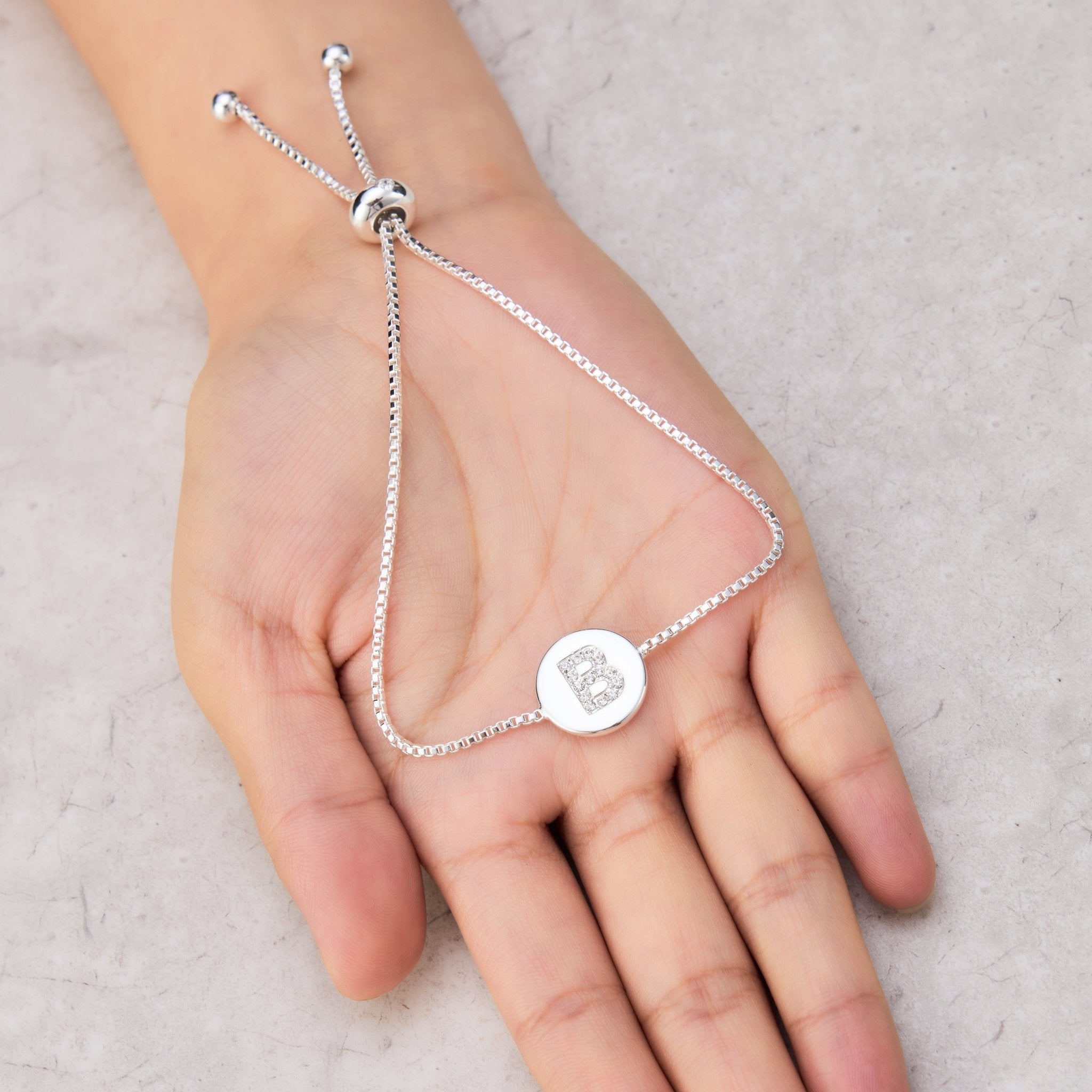 Initial Friendship Slider Bracelet Letter B Created with Zircondia® Crystals