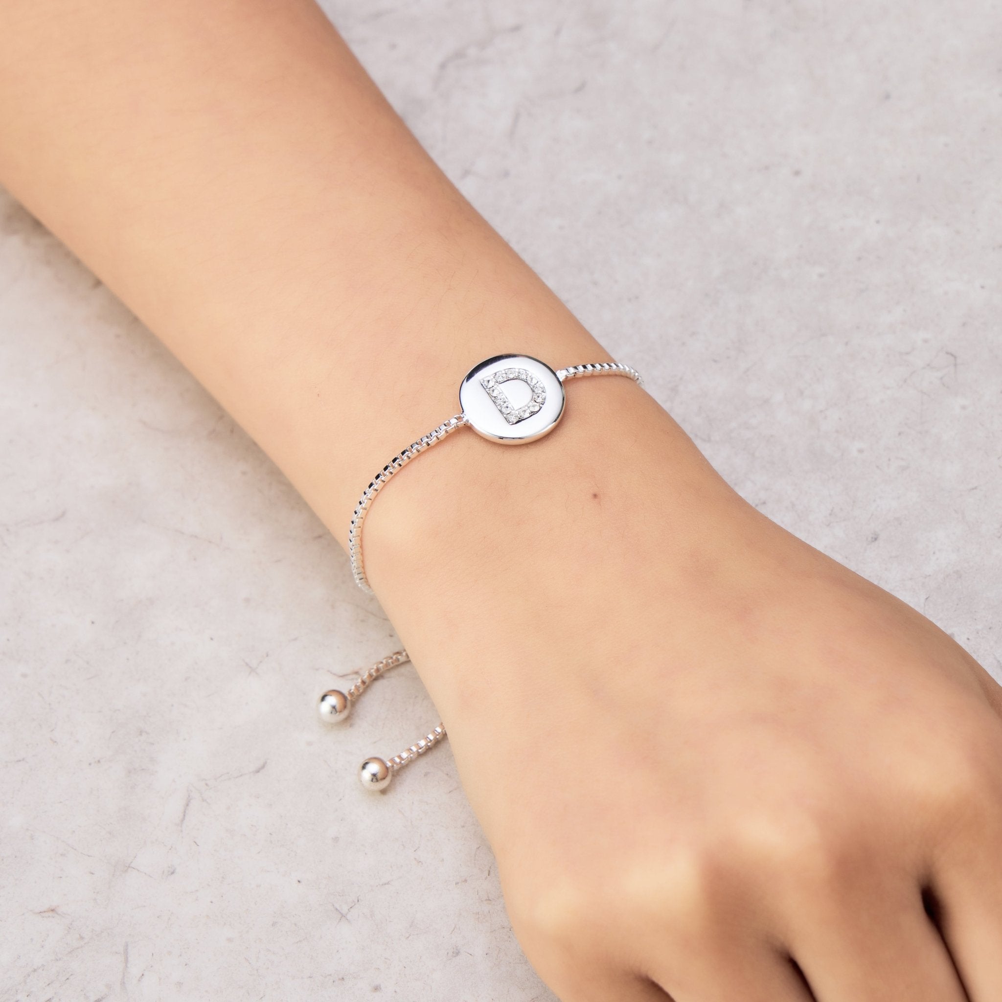 Initial Friendship Slider Bracelet Letter D Created with Zircondia® Crystals