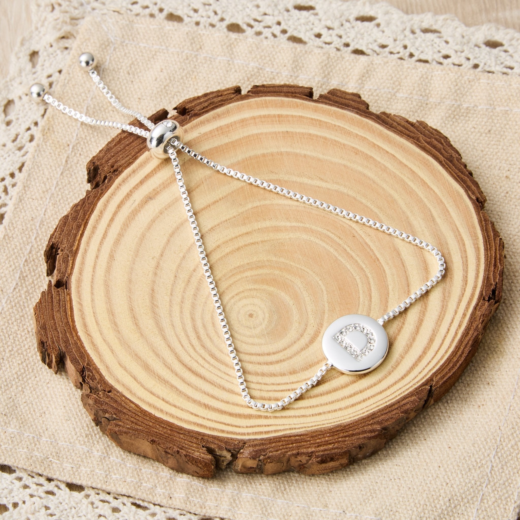Initial Friendship Slider Bracelet Letter D Created with Zircondia® Crystals