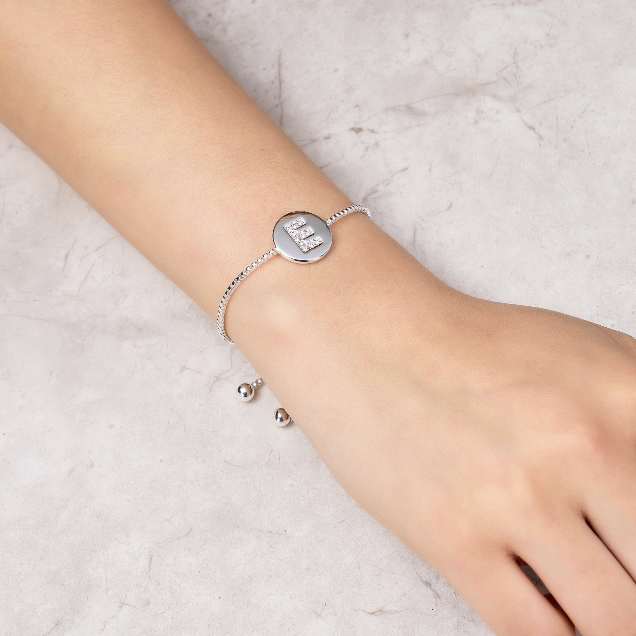 Initial Friendship Slider Bracelet Letter E Created with Zircondia® Crystals
