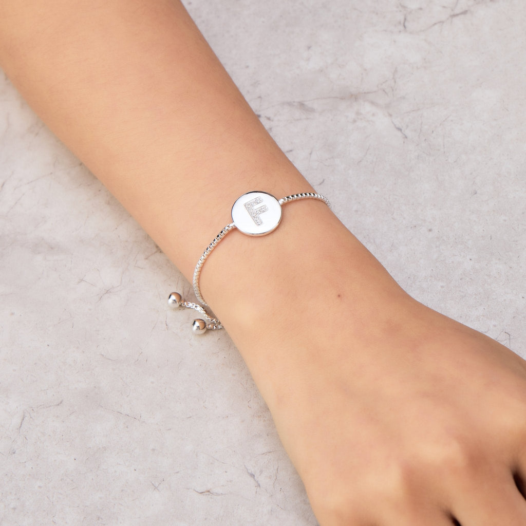 Initial Friendship Slider Bracelet Letter F Created with Zircondia® Crystals