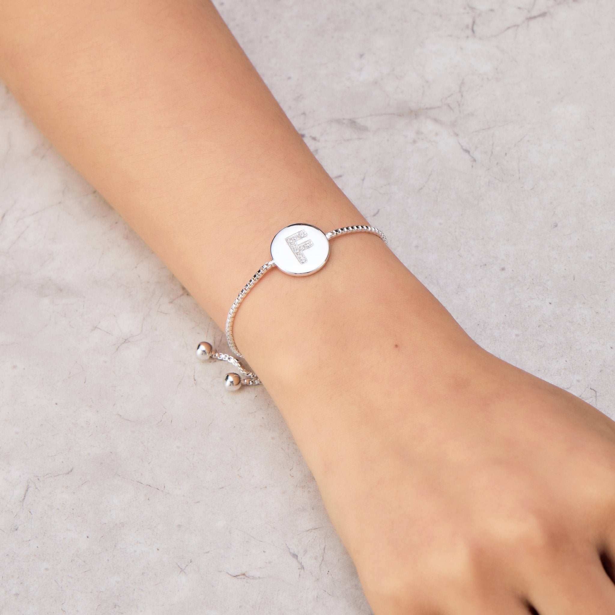 Initial Friendship Slider Bracelet Letter F Created with Zircondia® Crystals