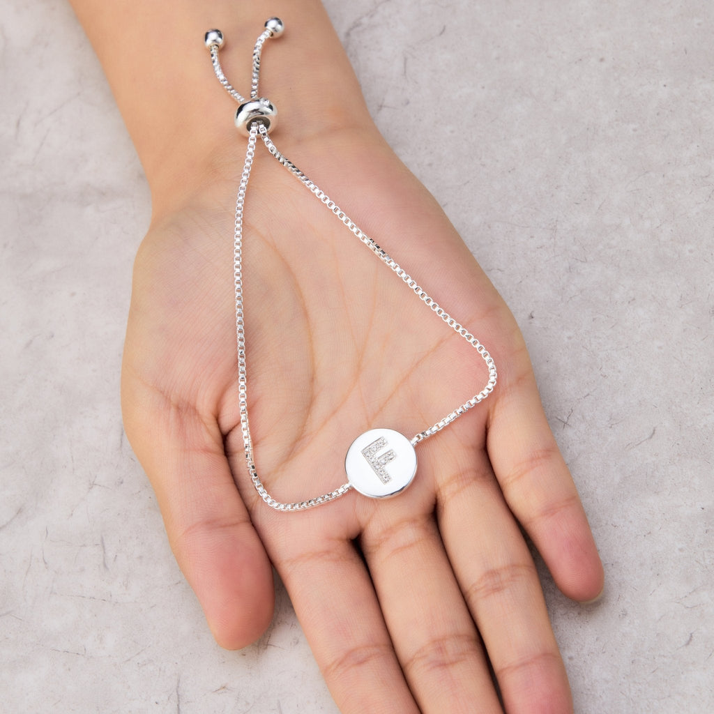Initial Friendship Slider Bracelet Letter F Created with Zircondia® Crystals