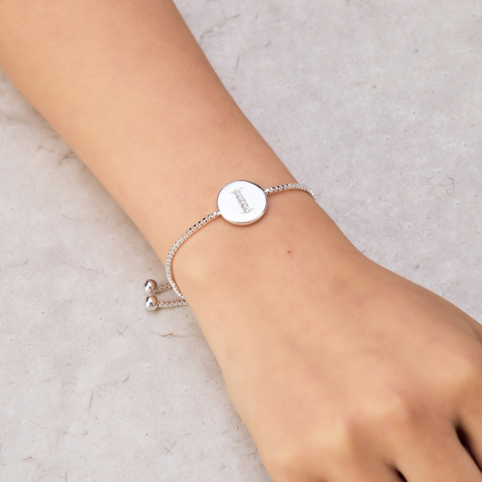 Initial Friendship Slider Bracelet Letter I Created with Zircondia® Crystals