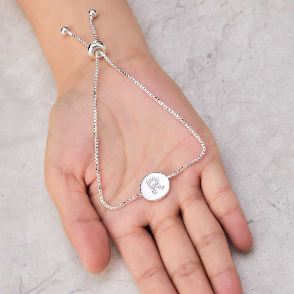 Initial Friendship Slider Bracelet Letter R Created with Zircondia® Crystals